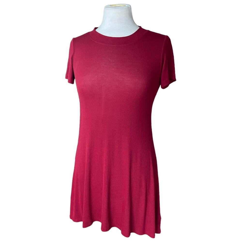 Women's Size XS American Eagle Red Ribbed Knit Short Sleeve Pullover Mini Dress